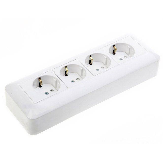 Четырехместная розетка Schneider Electric ОП Прима 16А 250В с заземлением, защ. шторка, белая . RA16-411M-B фото 1 — Multielectrika