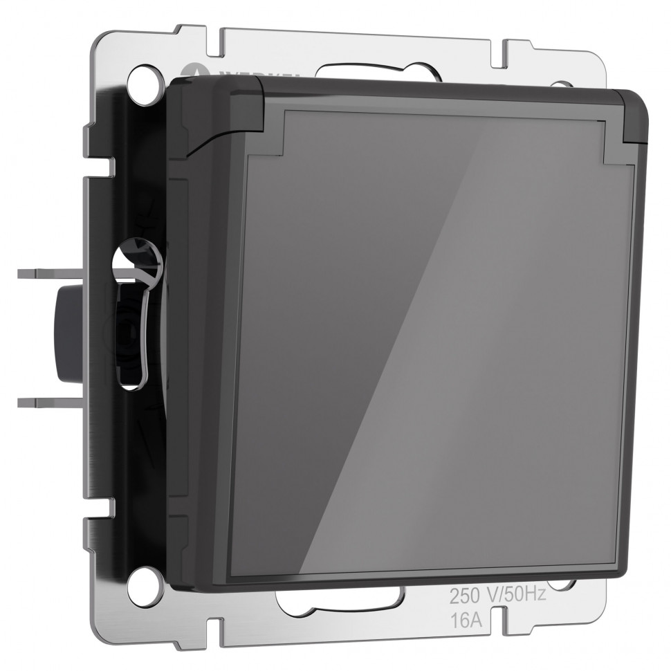 Розетка влагозащ. с зазем. с защит. крышкой и шторками (графит акрил) W1171244 фото 1 — Multielectrika