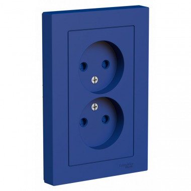 Розетка двойная Systeme Electric AtlasDesign со шторками, без заземления, в сборе, 16А, аквамарин — Multielectrika