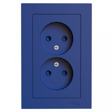 Розетка двойная Systeme Electric AtlasDesign со шторками, без заземления, в сборе, 16А, аквамарин — Multielectrika