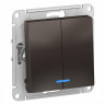 Выключатель двухклавишный Schneider Electric Atlas Design с подсветкой, мокко