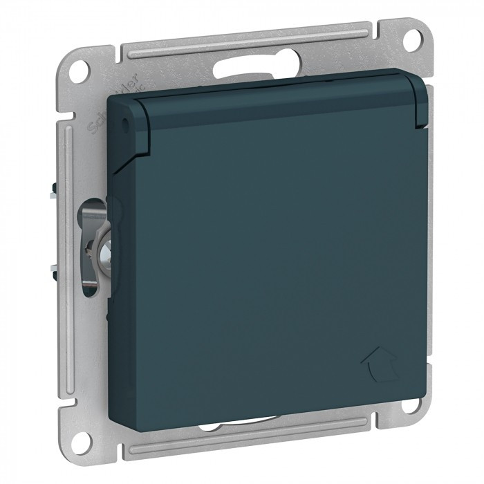Розетка силовая Schneider Electric Atlas Design со шторками и крышкой, изумруд фото 1 — Multielectrika