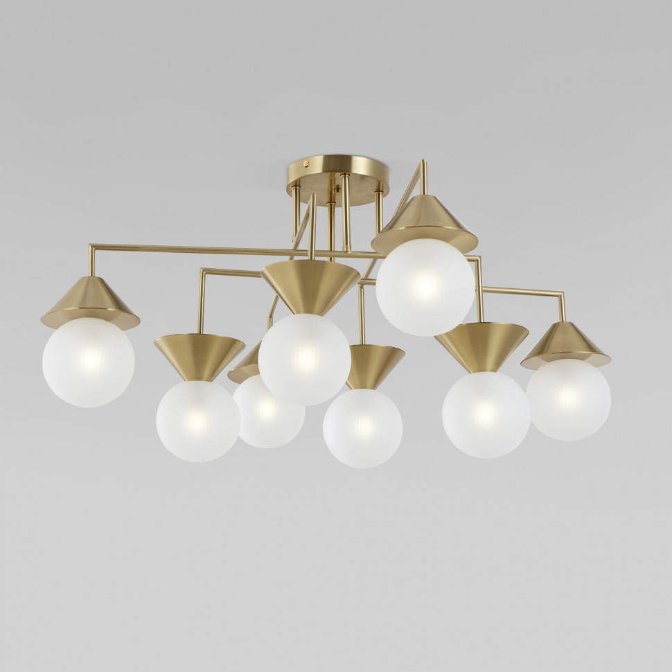 Умная потолочная люстра со стеклянными фактурными плафонами 302002/8 латунь Smart фото 1 — Multielectrika