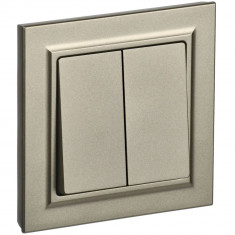 Выключатель двухклавишный 10А в сборе IEK Brite ВСР10-2-0-БрШ шампань &mdash; Multielectrika