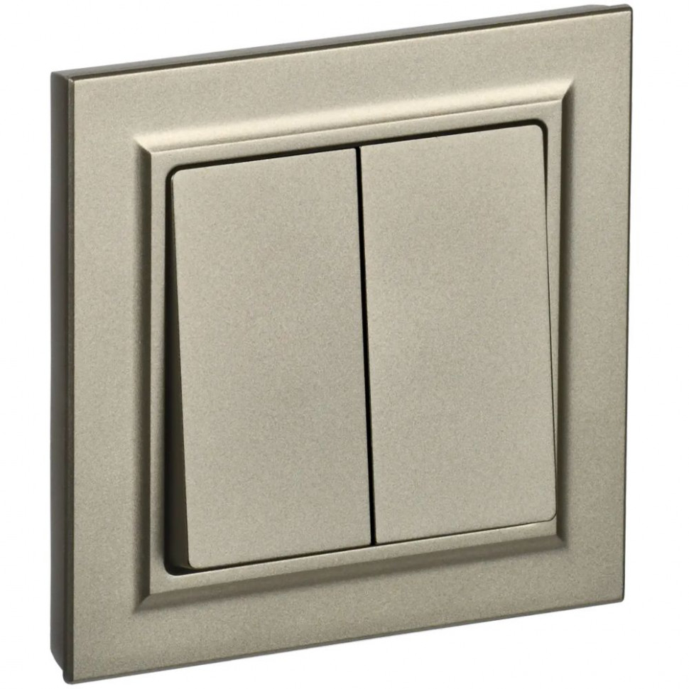 Выключатель двухклавишный 10А в сборе IEK Brite ВСР10-2-0-БрШ шампань фото 1 — Multielectrika