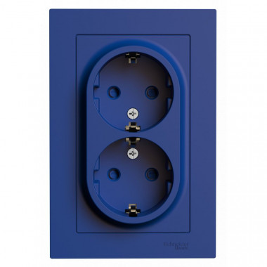 Розетка двойная Systeme Electric AtlasDesign со шторками, в сборе, 16А, аквамарин — Multielectrika