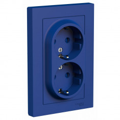 Розетка двойная Systeme Electric AtlasDesign со шторками, в сборе, 16А, аквамарин &mdash; Multielectrika