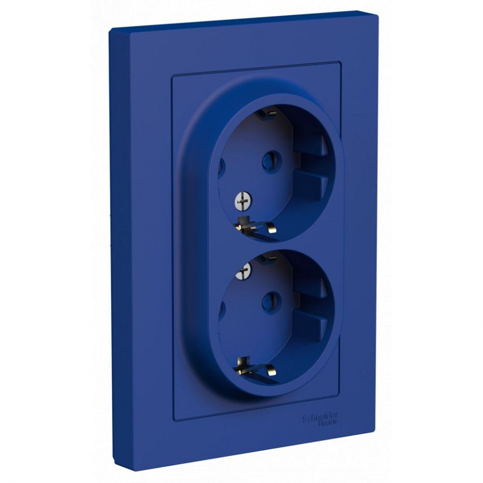 Розетка двойная Systeme Electric AtlasDesign со шторками, в сборе, 16А, аквамарин фото 1 — Multielectrika