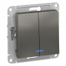 Выключатель двухклавишный Schneider Electric Atlas Design с подсветкой, сталь