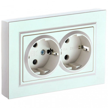 Розетка двойная с заземлением без защитных шторок 16А в сборе IEK Brite РС12-3-БрЖ жемчуг — Multielectrika