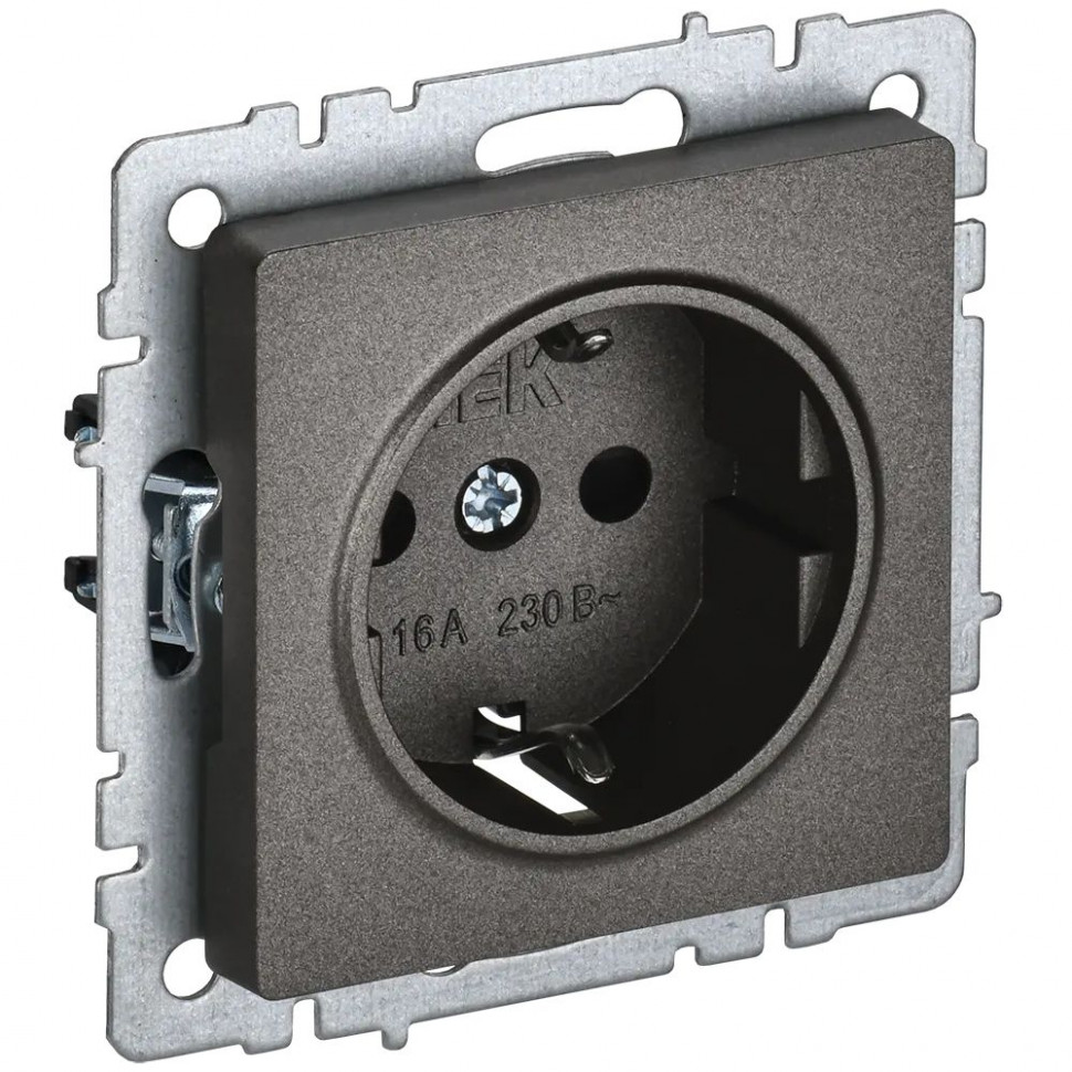 Розетка с заземлением с защитными шторками 16А IEK Brite РСР14-1-0-БрТБ темная бронза фото 1 — Multielectrika