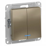 Выключатель двухклавишный Schneider Electric Atlas Design с подсветкой, шампань