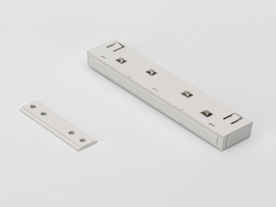 SY-LINK-CN-DT-WH, коннектор прямой для встраиваемых шинопроводов, 48В, белый (1 конн, 1 пластина, 1  фото 1 — Multielectrika