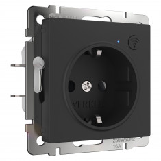 Умная встраиваемая розетка с заземлением с защитными шторками (черный матовый) W1171608 &mdash; Multielectrika