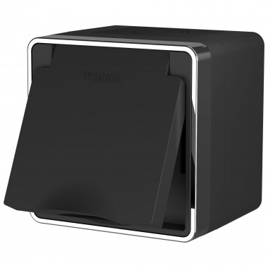 Розетка влагозащ. с зазем. с защит. крышкой и шторками Gallant черный/хром W5071235 — Multielectrika