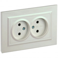 Розетка двойная без заземления с защитными шторками 10А в сборе IEK Brite РСш12-2-БрЖ жемчуг &mdash; Multielectrika