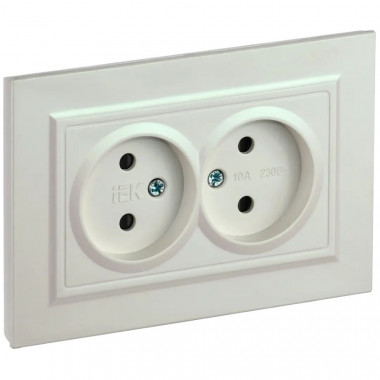 Розетка двойная без заземления с защитными шторками 10А в сборе IEK Brite РСш12-2-БрЖ жемчуг — Multielectrika