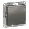 Розетка силовая Schneider Electric Atlas Design со шторками и крышкой, сталь