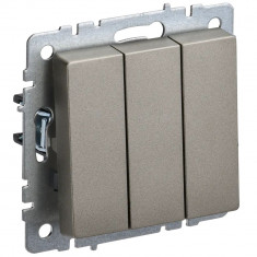 Выключатель трехклавишный 10А IEK Brite ВС10-3-0-БрШ шампань &mdash; Multielectrika
