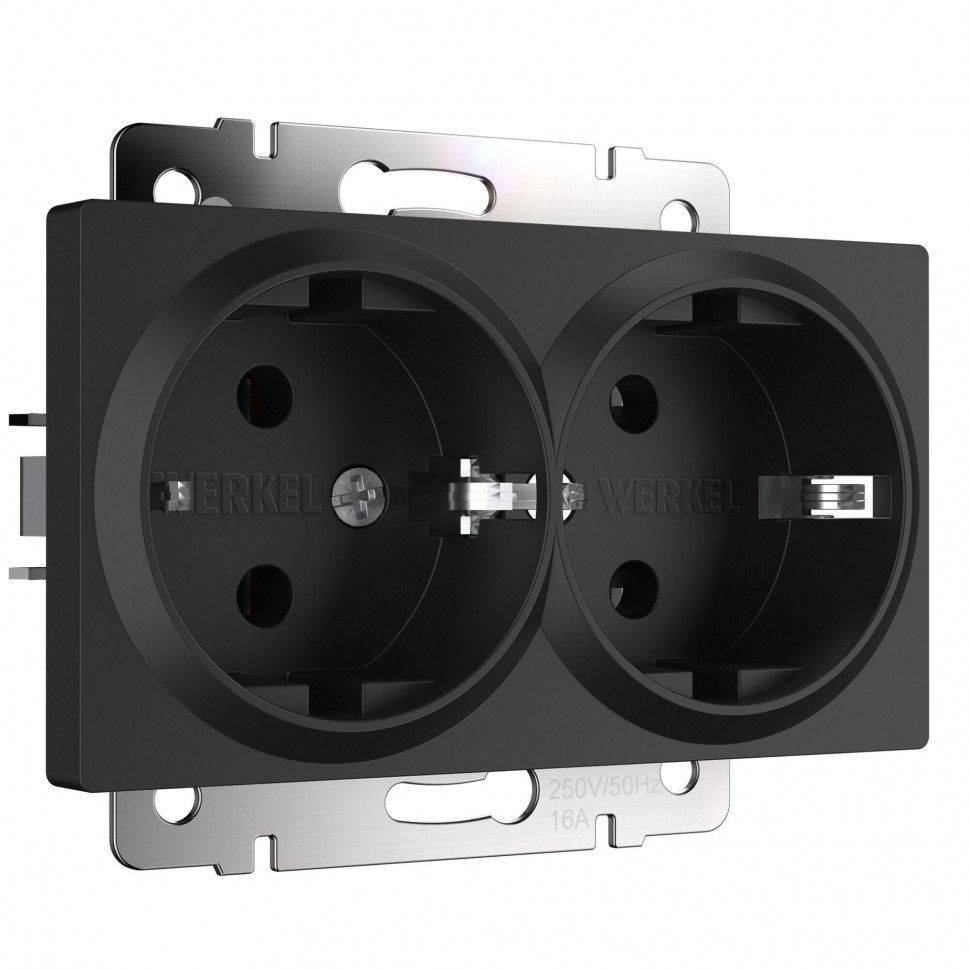 Розетка двойная с заземлением (черный матовый) W1172008 фото 1 &mdash; Multielectrika