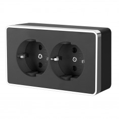 Розетка двойная с заземлением Gallant черный/хром W5072135 &mdash; Multielectrika