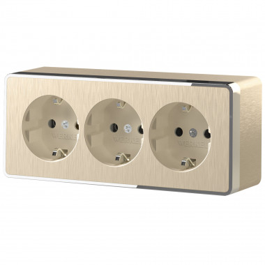 Розетка тройная с заземлением и шторками Gallant шампань рифленый W5073110 &mdash; Multielectrika