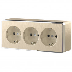 Розетка тройная с заземлением и шторками Gallant шампань рифленый W5073110 &mdash; Multielectrika