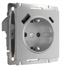 Розетка с заземлением, шторками и USB тип A+C (серебряный рифленый) W1171709 &mdash; Multielectrika