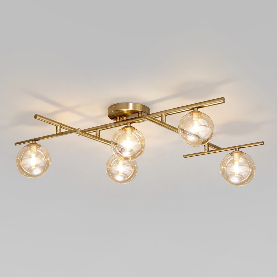 Потолочный светильник со стеклянными плафонами 502001/5 латунь фото 1 &mdash; Multielectrika