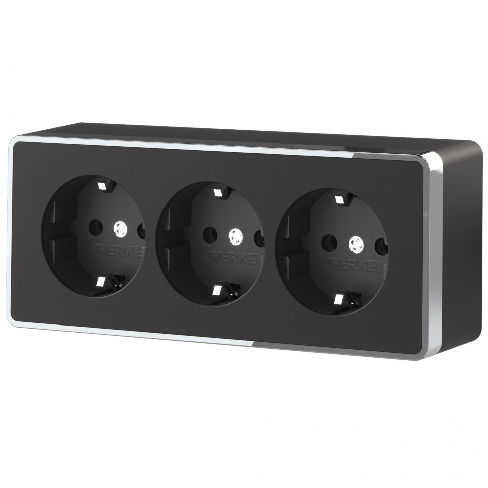 Розетка тройная с заземлением и шторками Gallant черный/хром W5073135 фото 1 &mdash; Multielectrika