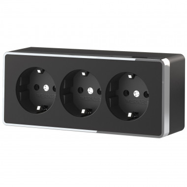 Розетка тройная с заземлением и шторками Gallant черный/хром W5073135 &mdash; Multielectrika