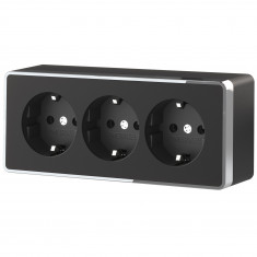 Розетка тройная с заземлением и шторками Gallant черный/хром W5073135 &mdash; Multielectrika