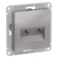 Розетка двойная Schneider Atlas Design RJ-45 кат. 5е, алюминий &mdash; Multielectrika