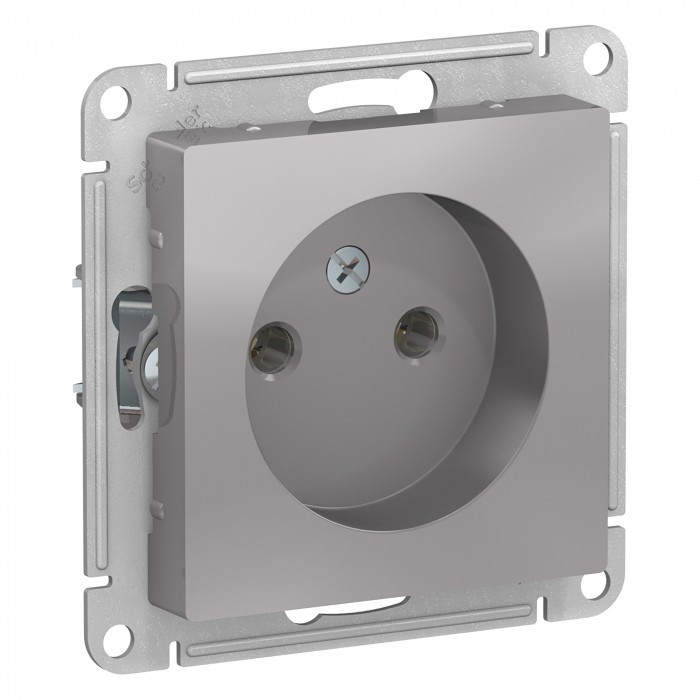 Розетка силовая Schneider Electric Atlas Design со шторками, без заземления, алюминий фото 1 — Multielectrika