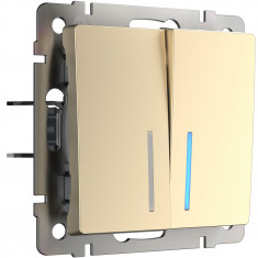 Выключатель  двухклавишный проходной с подсветкой (шампань) W1122111 &mdash; Multielectrika