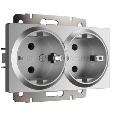 Розетка двойная с заземлением (серебряный матовый) W1172065 &mdash; Multielectrika
