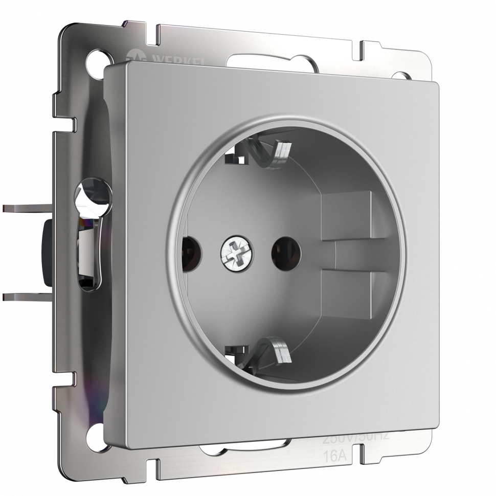 W1171106/ Розетка с заземлением и шторками (серебряный) W1171106 фото 1 &mdash; Multielectrika