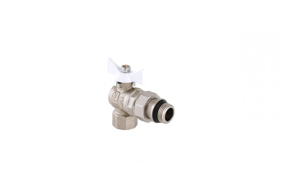 Шаровый кран VALTEC BASE угловой с полусгоном, 1/2 внутренняя-наружная, с дополнительным уплотнением, белая рукоятка VT.228.NRW.04 фото 1 &mdash; Multielectrika