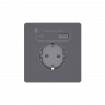 Systeme Infinity, Розетка 2К+З и зарядным устройством USB А+С 20Вт (250В, 16А, защитные шторки), FSE000732, Вулканический пепел