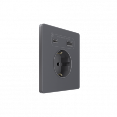 Systeme Infinity, Розетка 2К+З и зарядным устройством USB А+С 20Вт (250В, 16А, защитные шторки), FSE000732, Вулканический пепел &mdash; Multielectrika