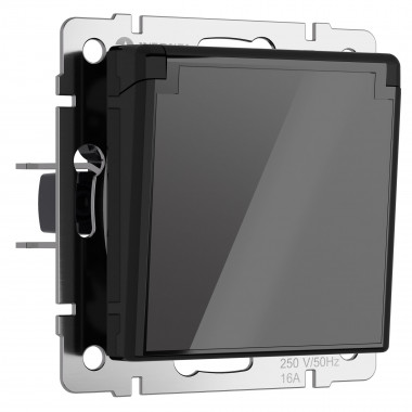 Розетка влагозащ. с зазем. с защит. крышкой и шторками (черный акрил) W1171248 &mdash; Multielectrika