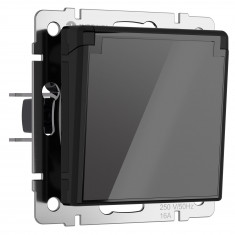 Розетка влагозащ. с зазем. с защит. крышкой и шторками (черный акрил) W1171248 &mdash; Multielectrika