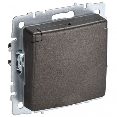 Розетка с заземлением с защитными шторками и крышкой 16А IP20 IEK Brite РСбш10-3-БрТБ темная бронза — Multielectrika