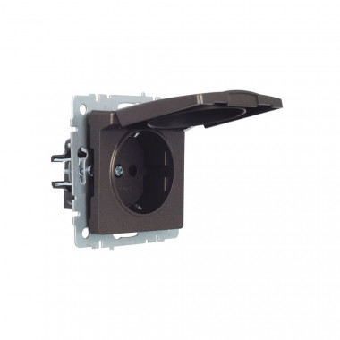 Розетка с заземлением с защитными шторками и крышкой 16А IP20 IEK Brite РСбш10-3-БрТБ темная бронза — Multielectrika