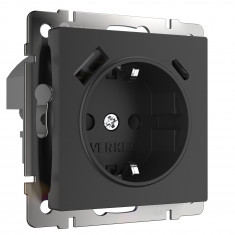 Розетка с заземлением, шторками и USB тип A+C (черный матовый) W1171708 &mdash; Multielectrika