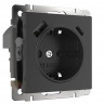 Розетка с заземлением, шторками и USB тип A+C (черный матовый) W1171708