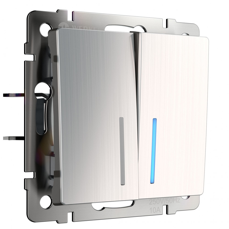 Выключатель двухклавишный с подсветкой (глянцевый никель) W1120102 фото 1 &mdash; Multielectrika