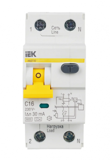 Дифференциальный автомат АВДТ 32 C16 30мА тип А IEK MAD22-5-016-C-30 — Multielectrika