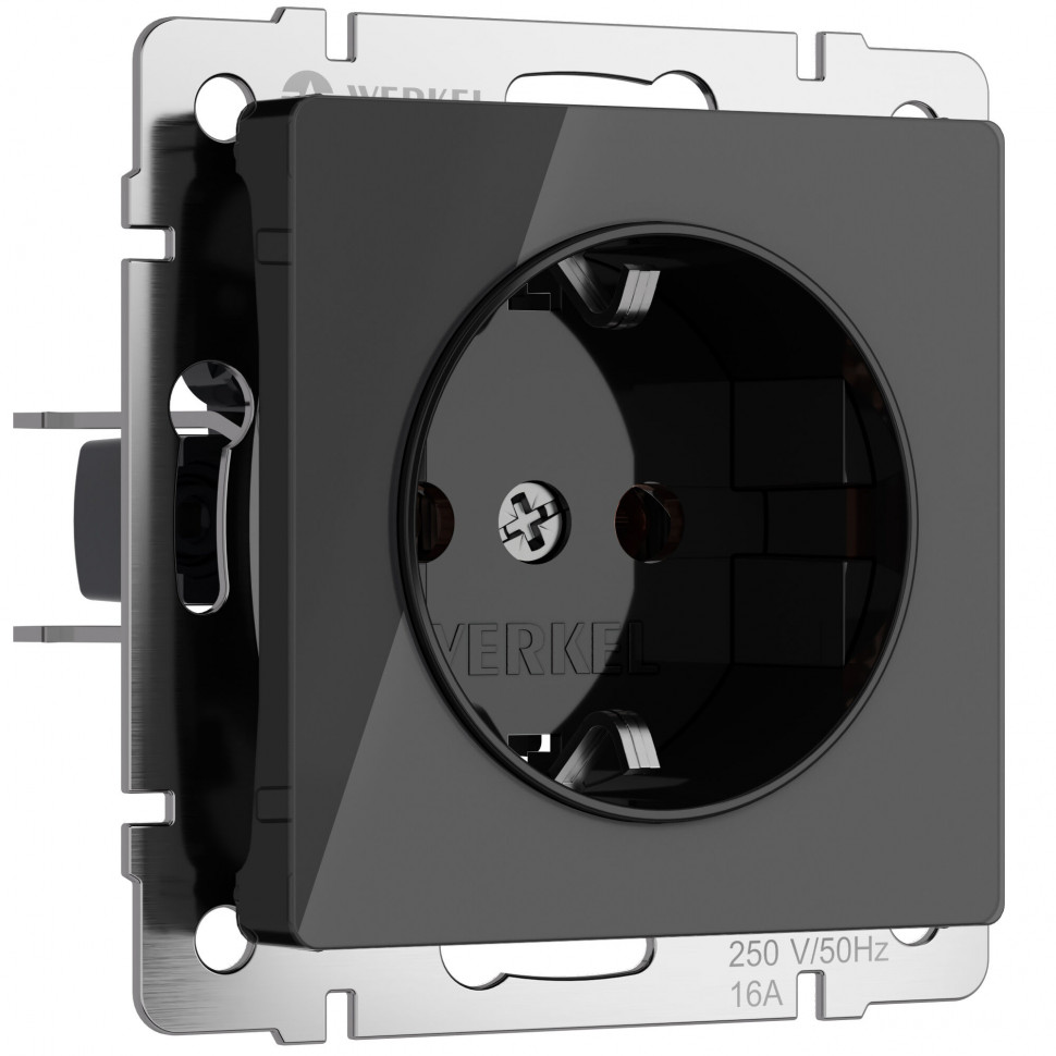 Розетка с заземлением и шторками (черный акрил) W1171148 фото 1 &mdash; Multielectrika