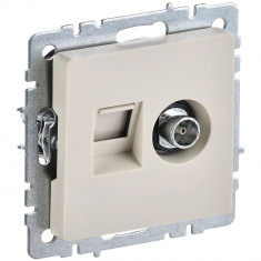 Розетка двойная TV+RJ45 кат.5E IEK Brite РТВ/РК12-БрКр бежевая &mdash; Multielectrika